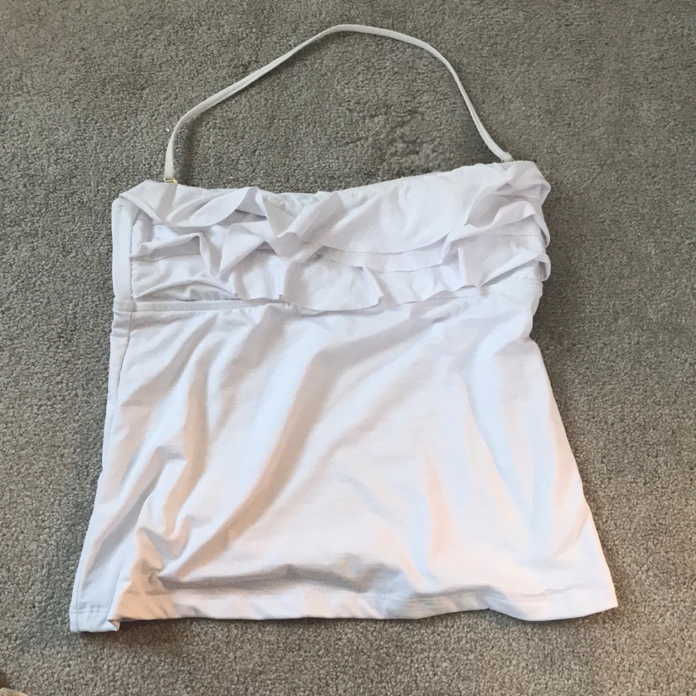 White ruffled bathing suit top. ONLY WORN ONCE.